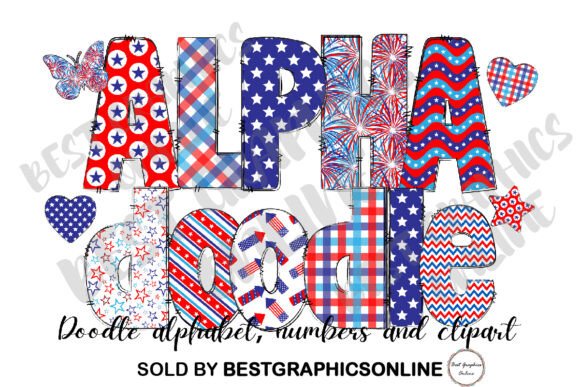Download Red White and Blue Doodle Letters USA - Red Collection