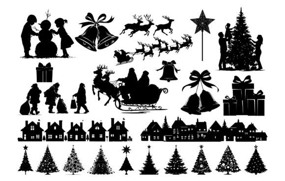 Download Christmas Silhouette Vector Design Set - Sign Collection